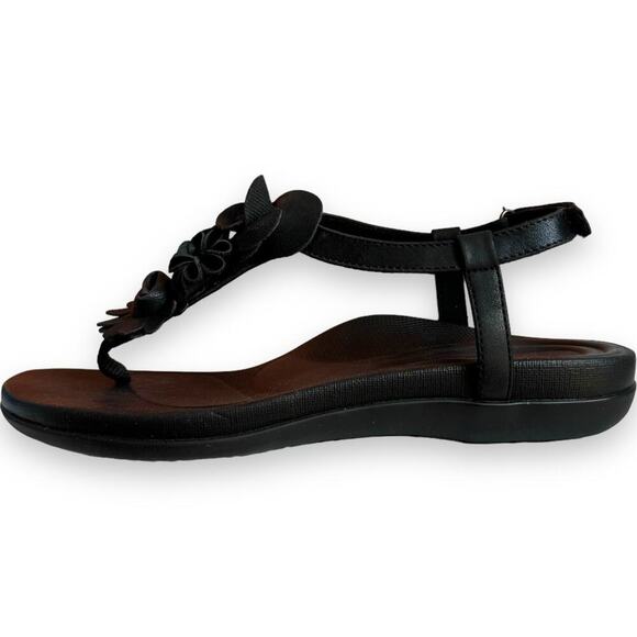 Aetrex Women’s Charlie Black Leather T-strap Thong Flat Sandal Size 8.5 NEW - Picture 2 of 11